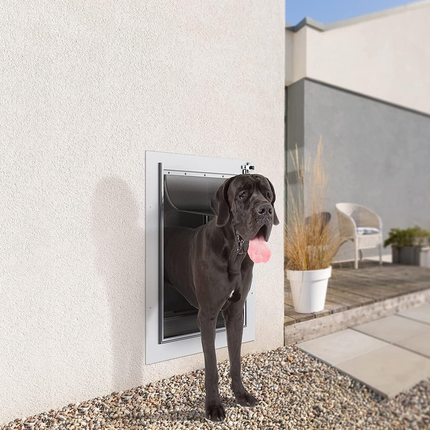 Wall-Mounted Pet Door with Steel Frame and Telescoping Tunnel, Aluminum Lock, Double Flap Design for Dogs and Cats (Supports Pets up to 100 lbs) - Large
