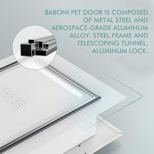 Wall-Mounted Pet Door with Steel Frame and Telescoping Tunnel, Aluminum Lock, Double Flap Design for Dogs and Cats (Supports Pets up to 100 lbs) - Large