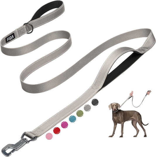 6 FT Premium Heavy-Duty Dog Leash with Dual Padded Handles, Traffic Control Handle, Advanced Easy Snap Hook, and Reflective Design for All Breeds, Grey